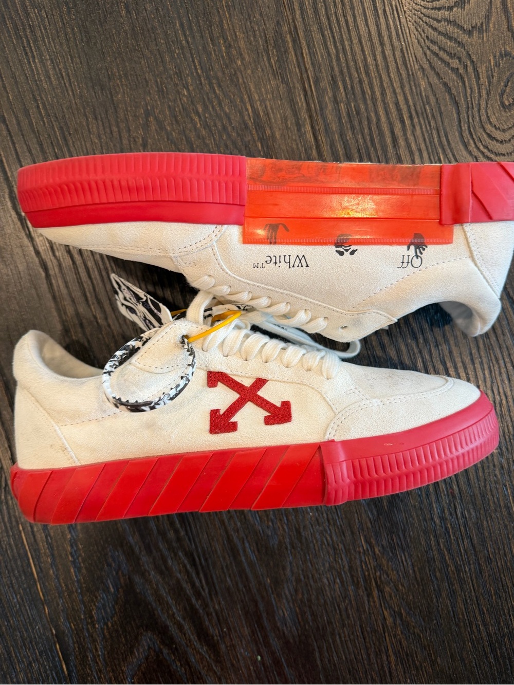 OFF-WHITE White Suede & Red Vulcanized Heel Low-Top Men's Sneakers 8